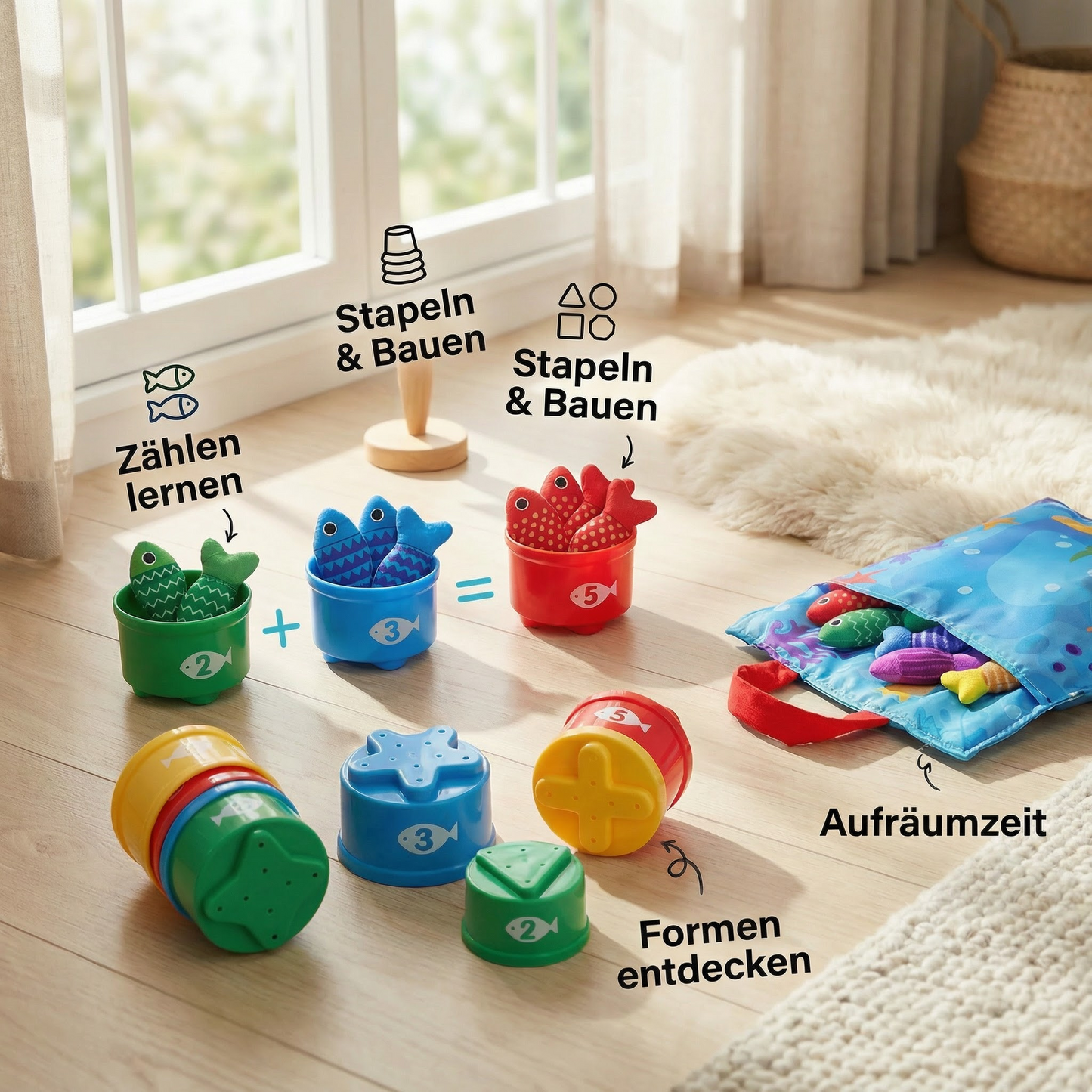 Montessori Plüsch Fischteich Kinderspielzeug