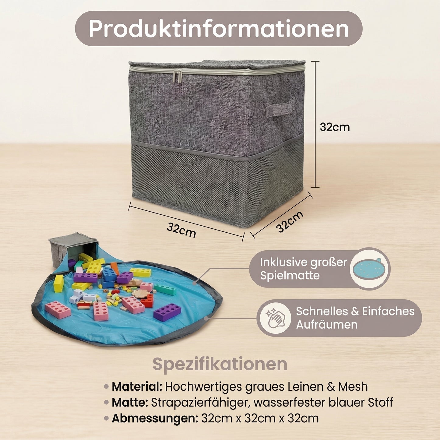 2-in-1 Spielzeugbox & Spielmatte